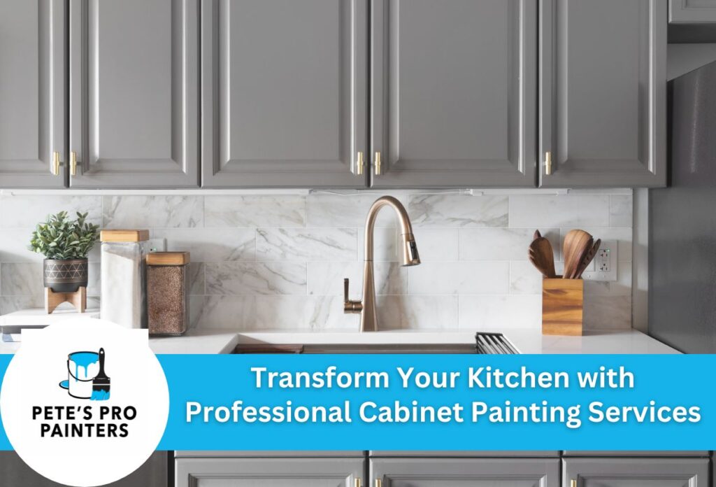 Modern Gray Kitchen Cabinets With Marble Backsplash And Copper Faucet